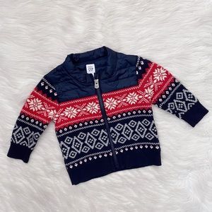 Baby GAP Blue Red Knit Fair Isle Puffer Winter Jacket Coat